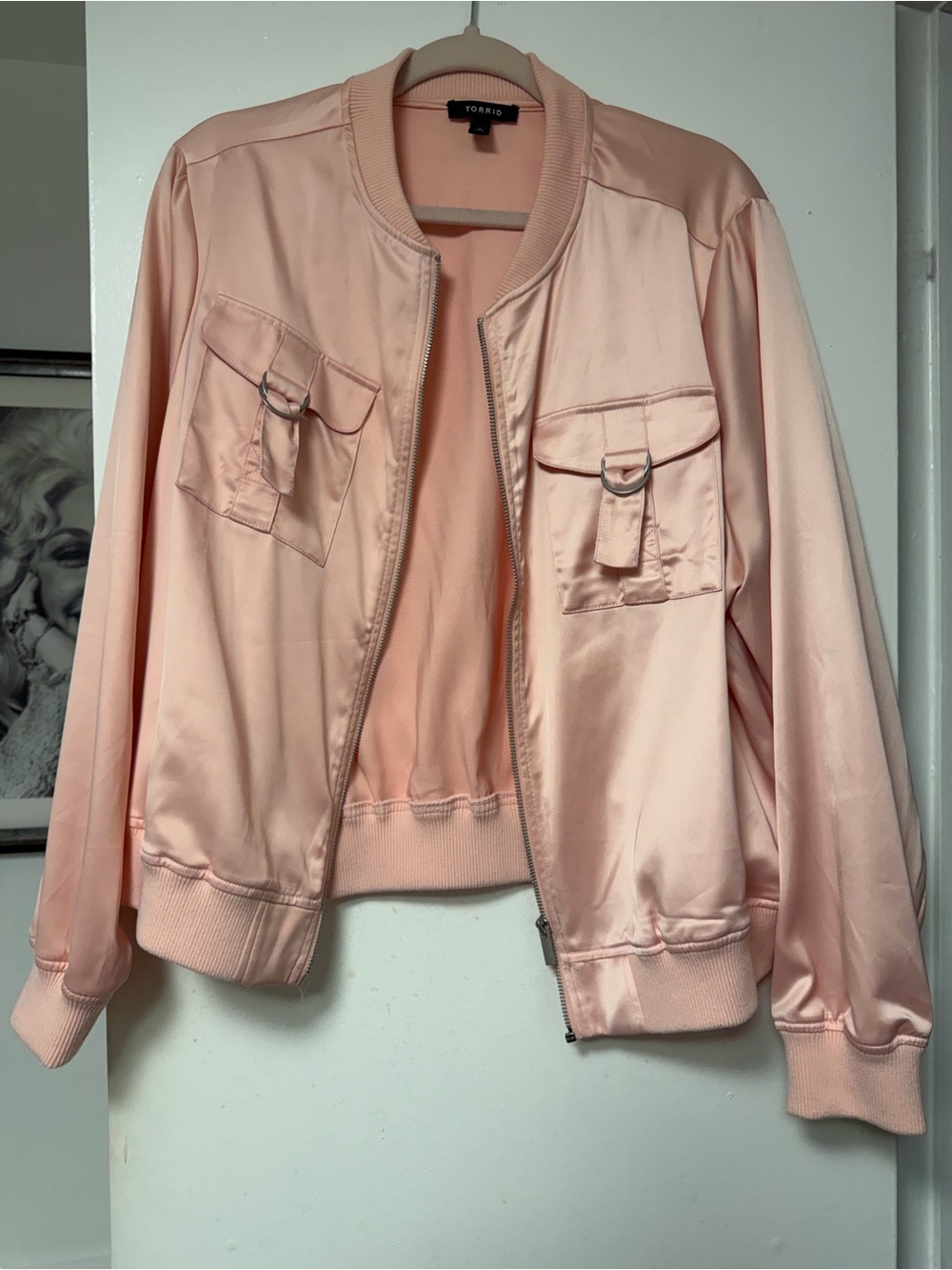 Torrid Women's Blush Pink Satin Bomber Jacket